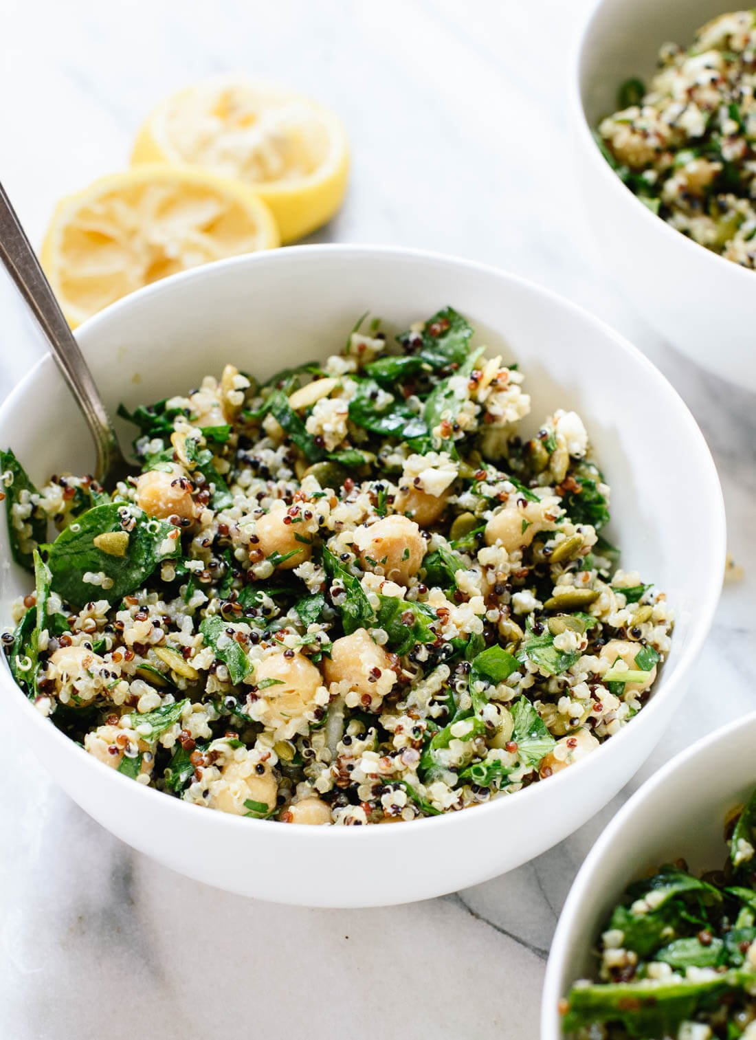 This fresh, herbed quinoa and chickpea salad makes a satisfying lunch and a great holiday side dish.